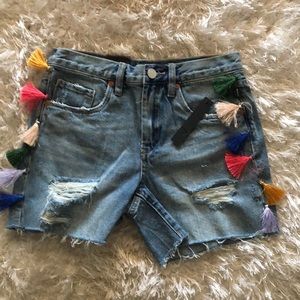 BlankNYC Distressed Multi Tassel High Rise Shorts